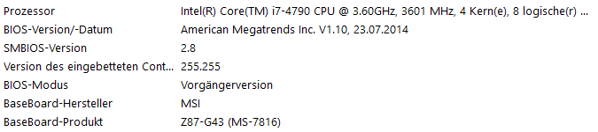 CPU Kühler Test 1 Windows Systeminformationen